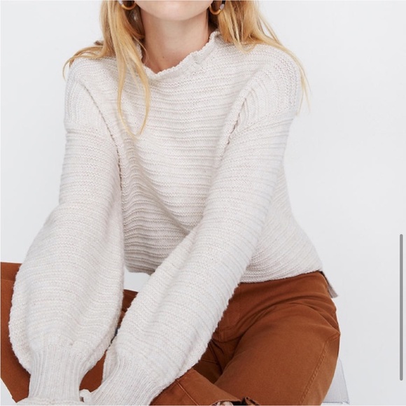 Madewell Oatmeal Ruffle Neck Sweater - Cotton/Merino wool size sz small - Picture 2 of 10